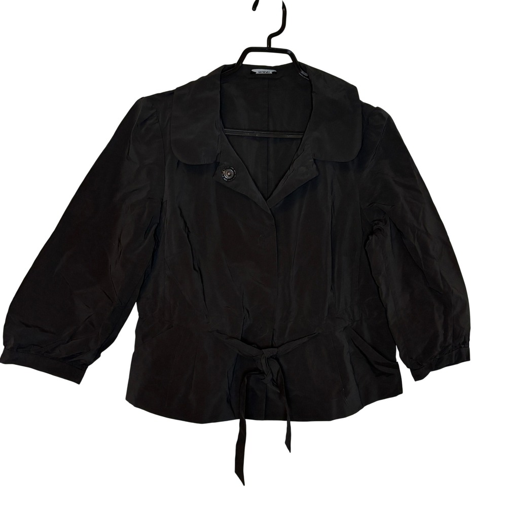 Riani Black Tie Waist Peter Pan Collar Lightweight Jacket 3/4 Sleeve Size 10
